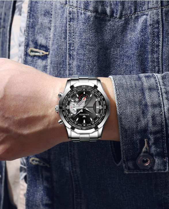 Stainless Steel Sports Watch Silver Black6