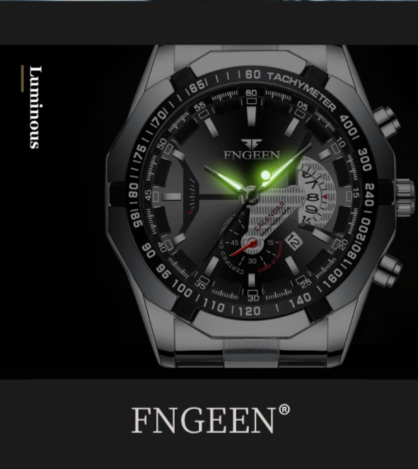 Stainless Steel Sports Watch Silver Black3