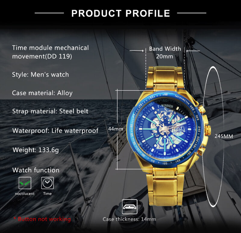luxury fashion skeleton luminous military watch