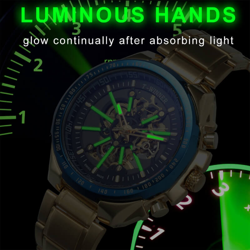 luxury fashion skeleton luminous military watch