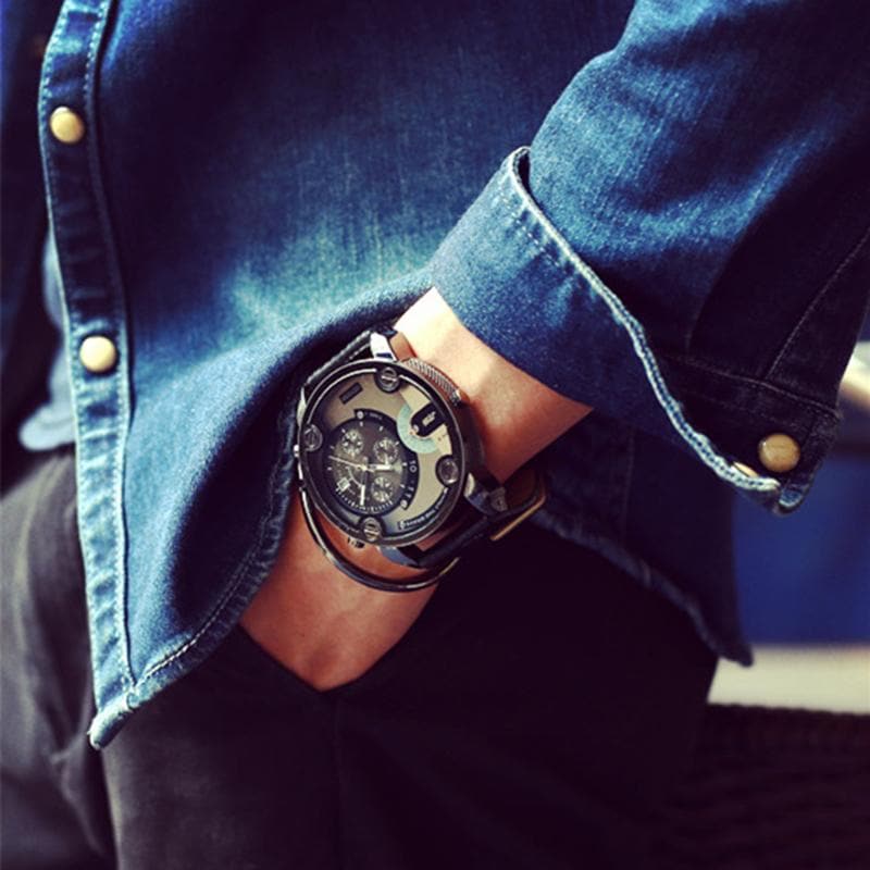 men big dial leather quartz watches3
