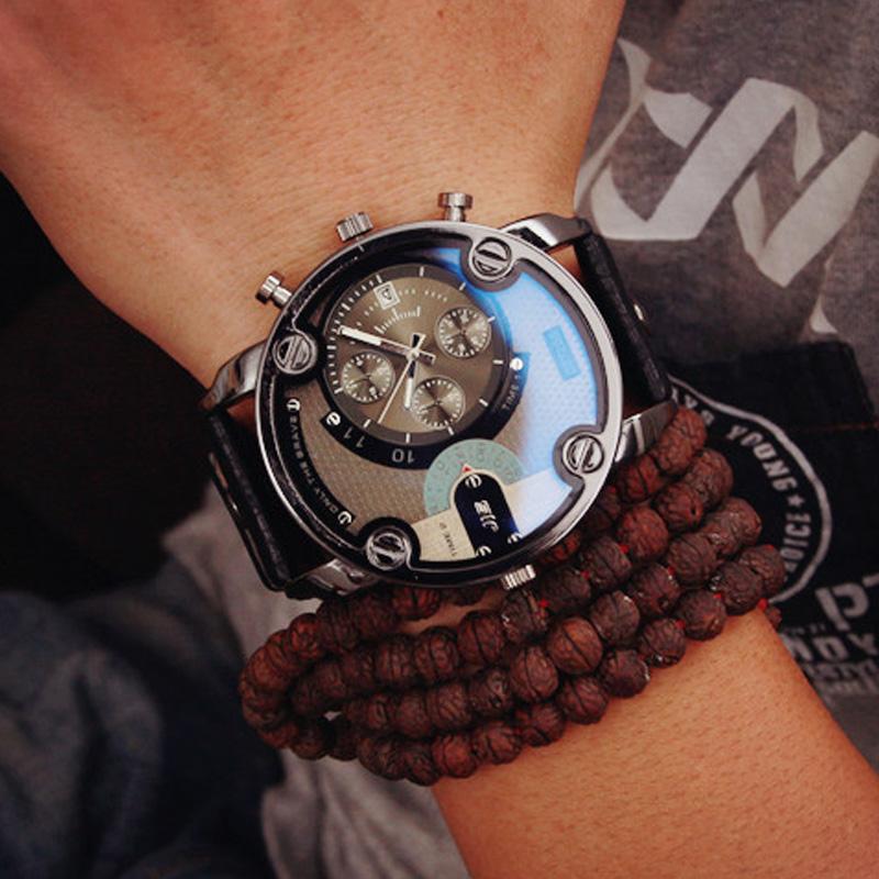men big dial leather quartz watches2