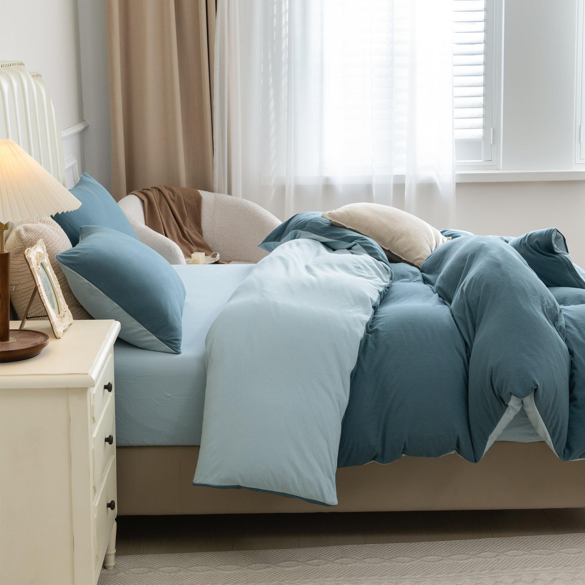 Jersey Duvet Cover Set - Reversible Cerulean Blue& Light Blue