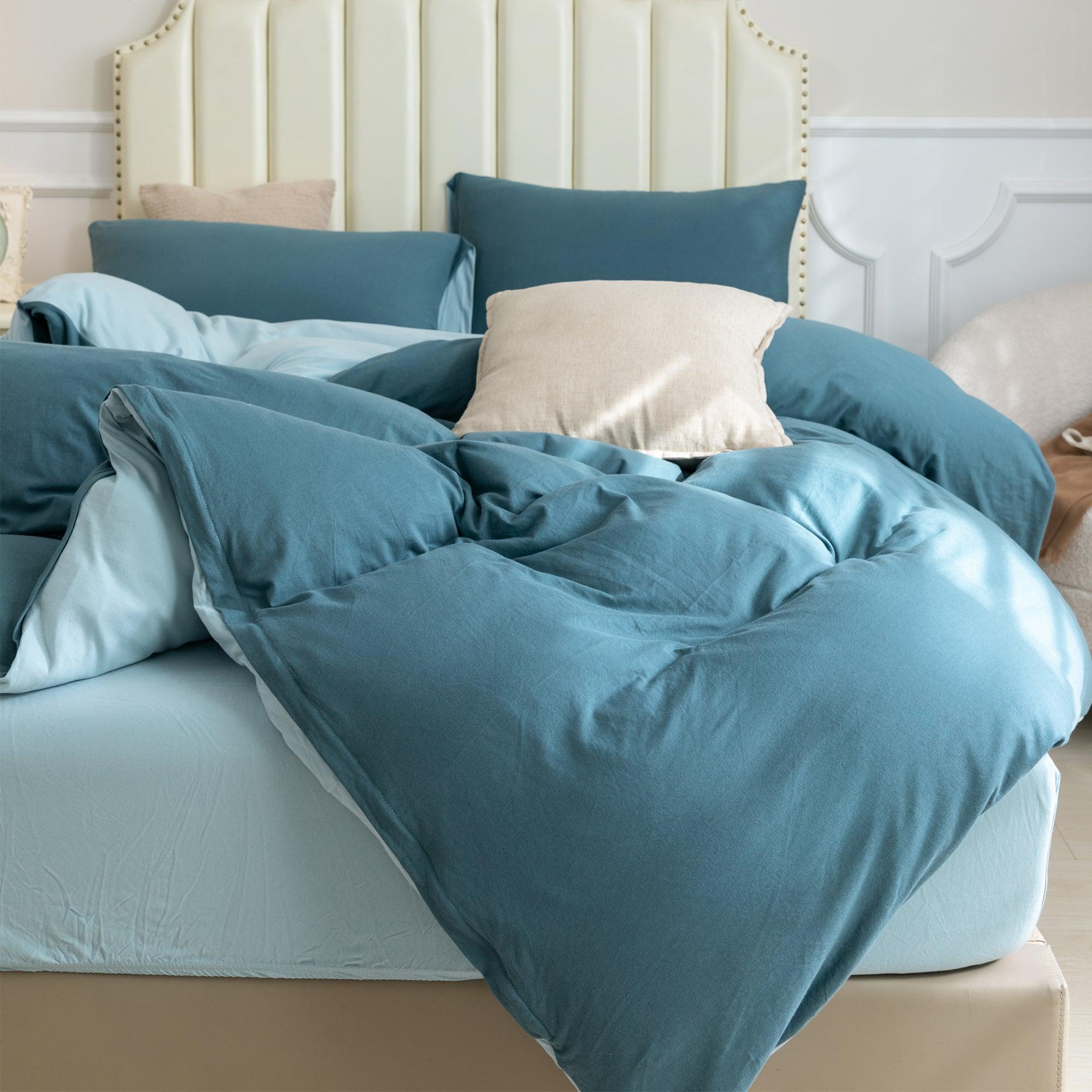 Jersey Duvet Cover Set - Reversible Cerulean Blue& Light Blue