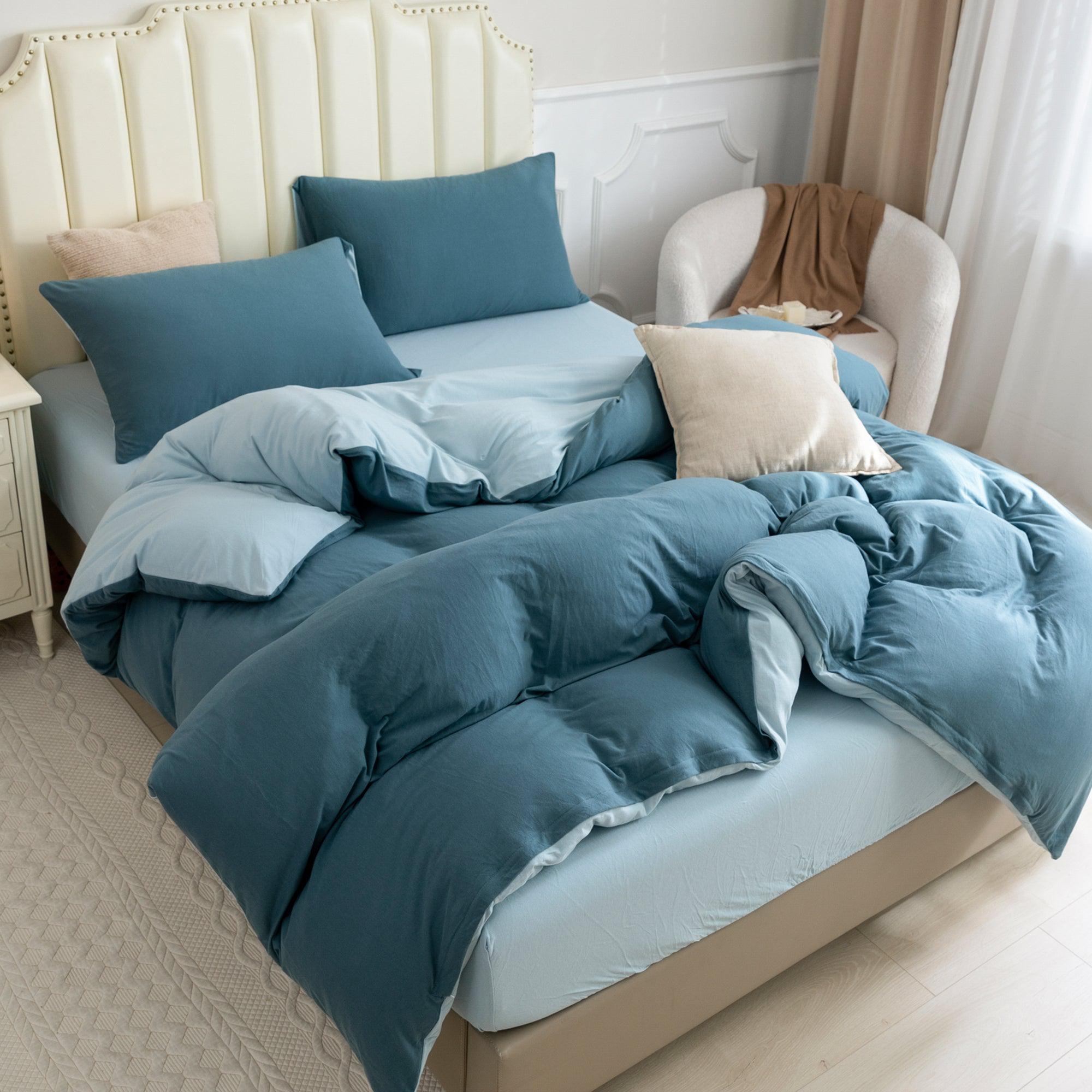 Jersey Duvet Cover Set - Reversible Cerulean Blue& Light Blue