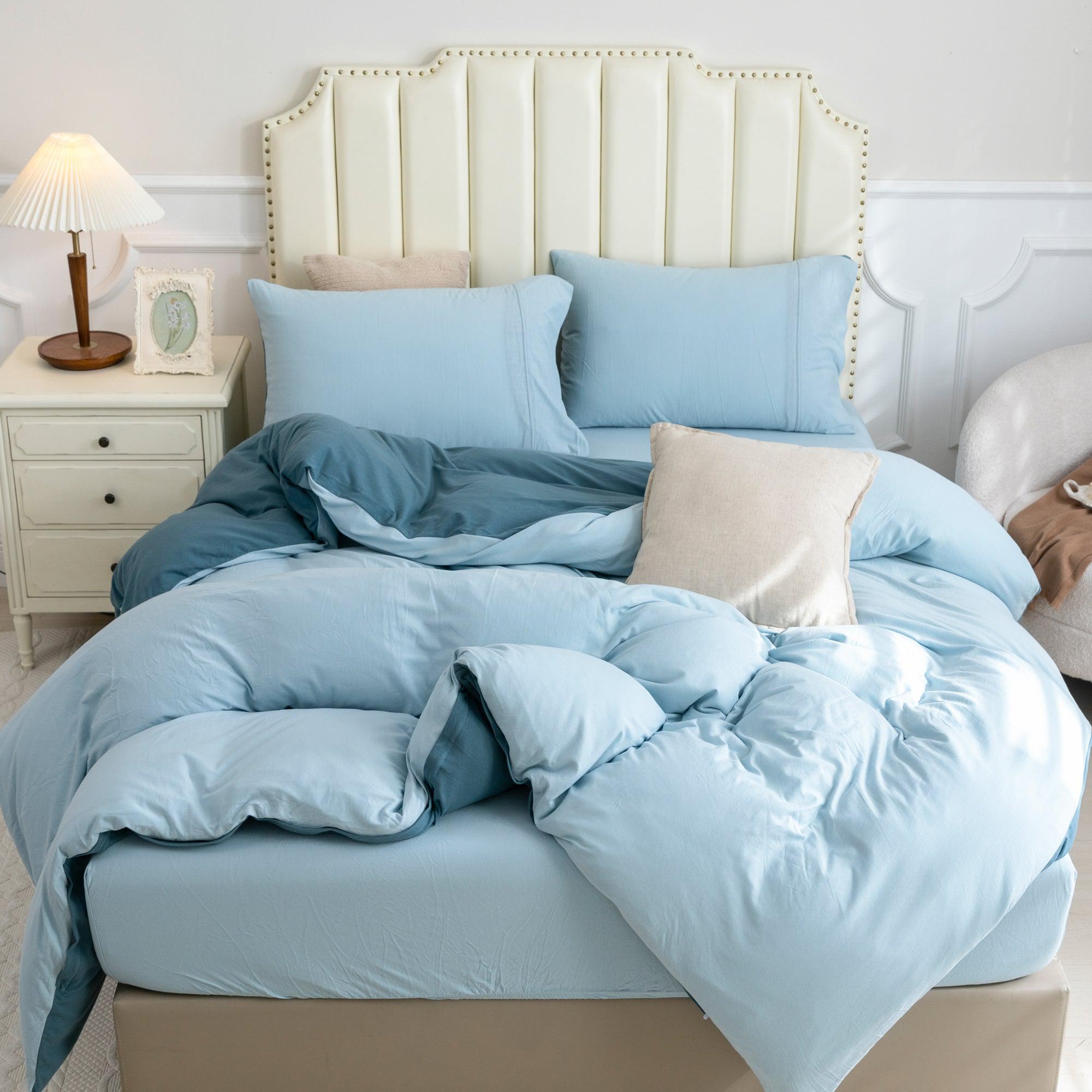 Jersey Duvet Cover Set - Reversible Cerulean Blue& Light Blue