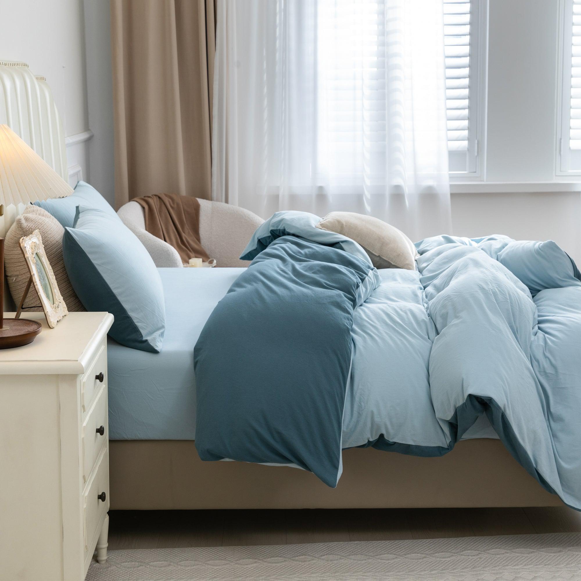 Jersey Duvet Cover Set - Reversible Cerulean Blue& Light Blue