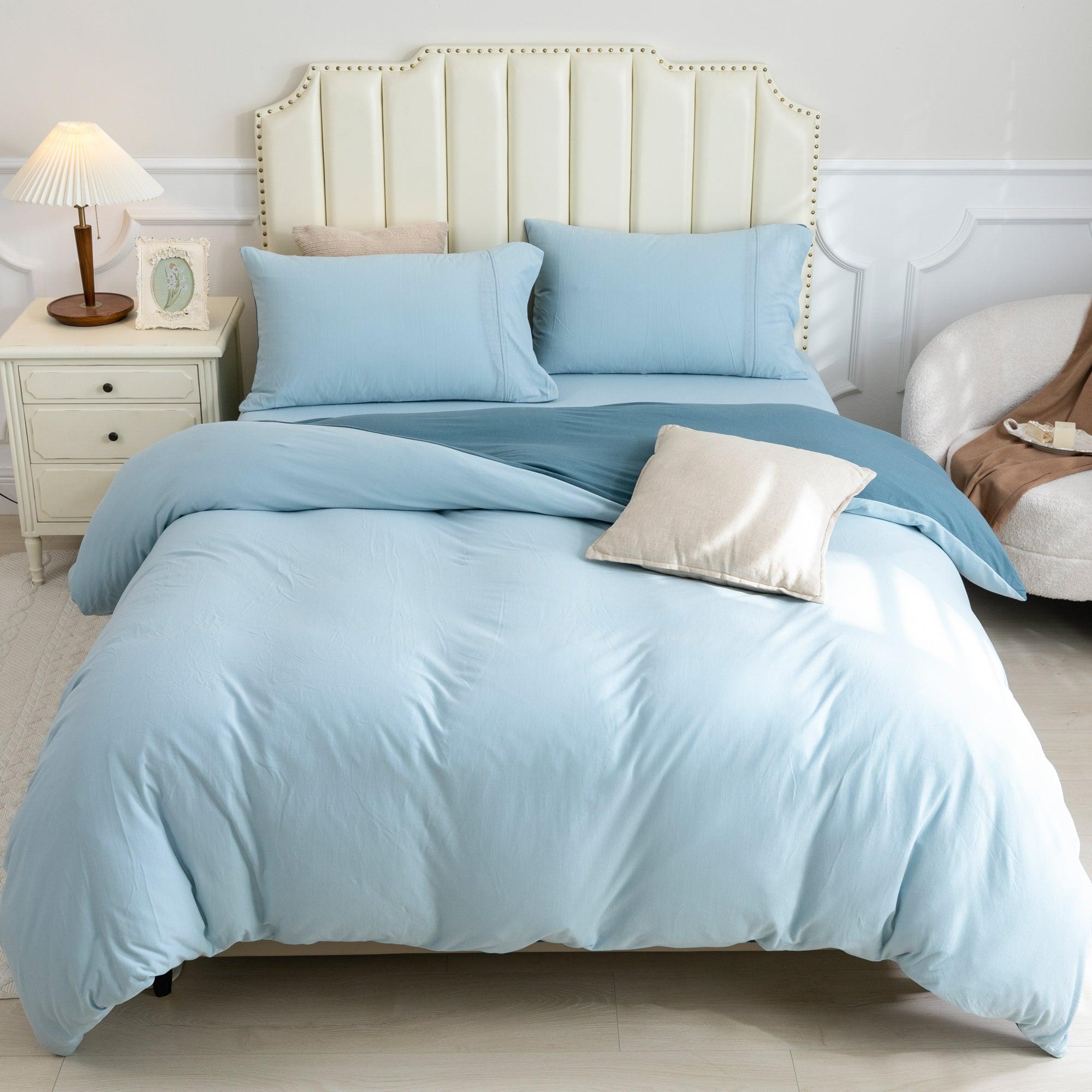 Jersey Duvet Cover Set - Reversible Cerulean Blue& Light Blue