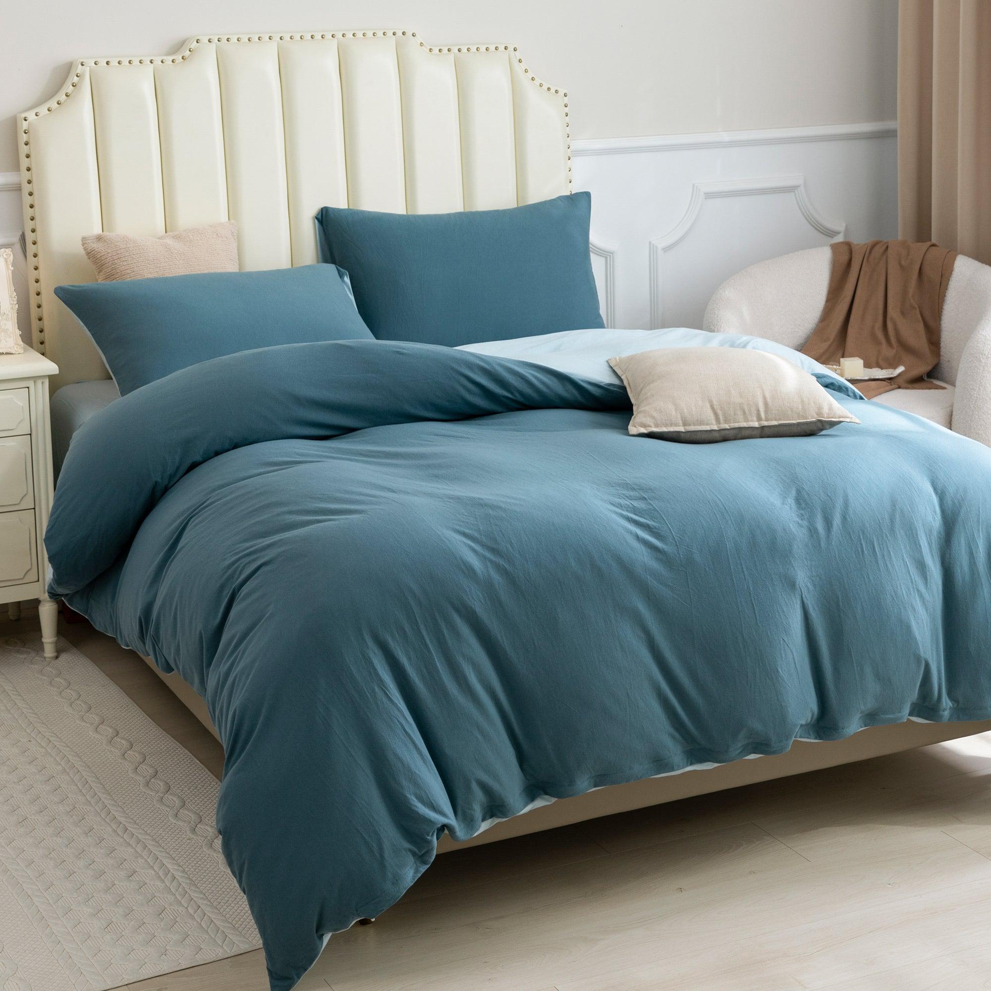 Jersey Duvet Cover Set - Reversible Cerulean Blue& Light Blue