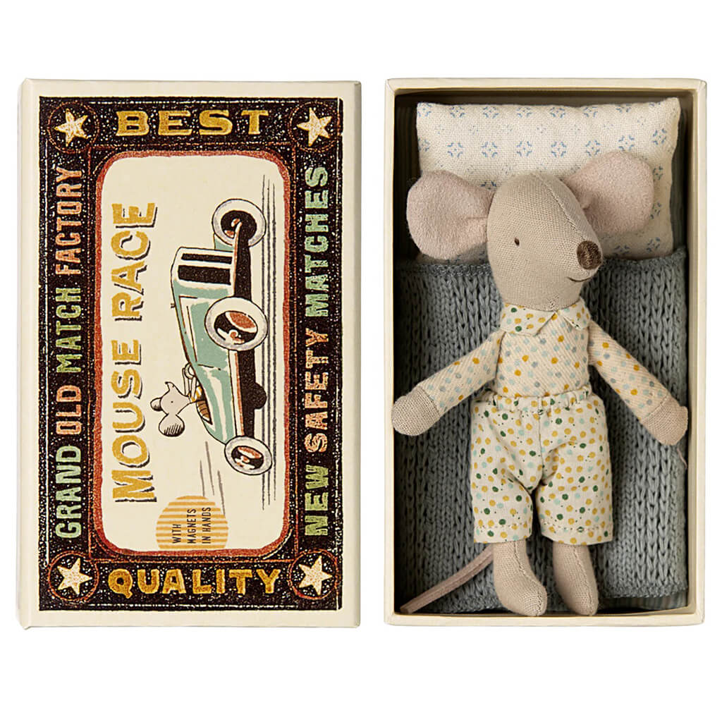 Maileg Little Brother Mouse Polka Doll in Matchbox