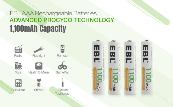 EBL 4/8/16Pcs AAA Rechargeable Ni-MH Batteries 1.2V 1100mAh