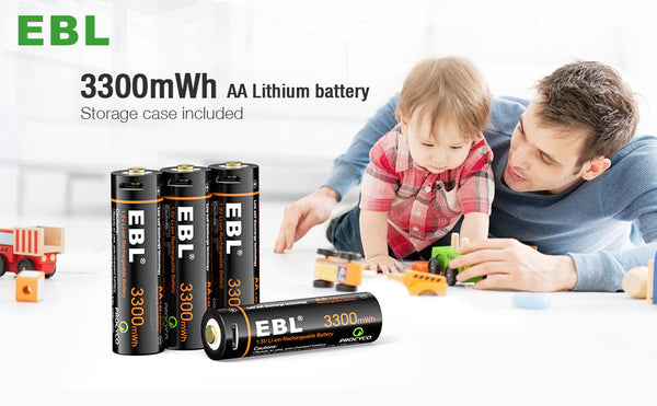 EBL 4Pcs USB AA Rechargeable Li-ion Batteries 1.5V 3300mwh