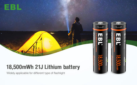 EBL 2Pcs USB Rechargeable Batteries Li-ion 21J 5000mAh 3.7V