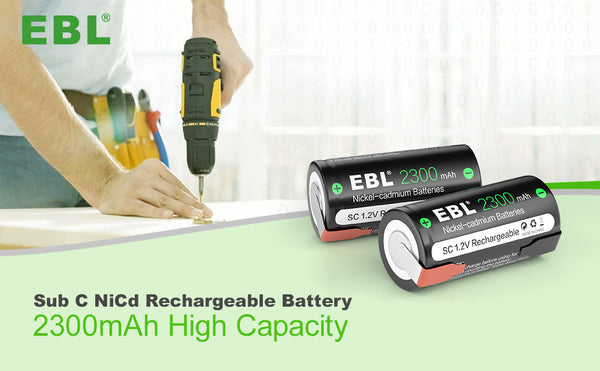 EBL 2/4Pcs Sub C NiCd Rechargeable Batteries 1.2V 2300mAh