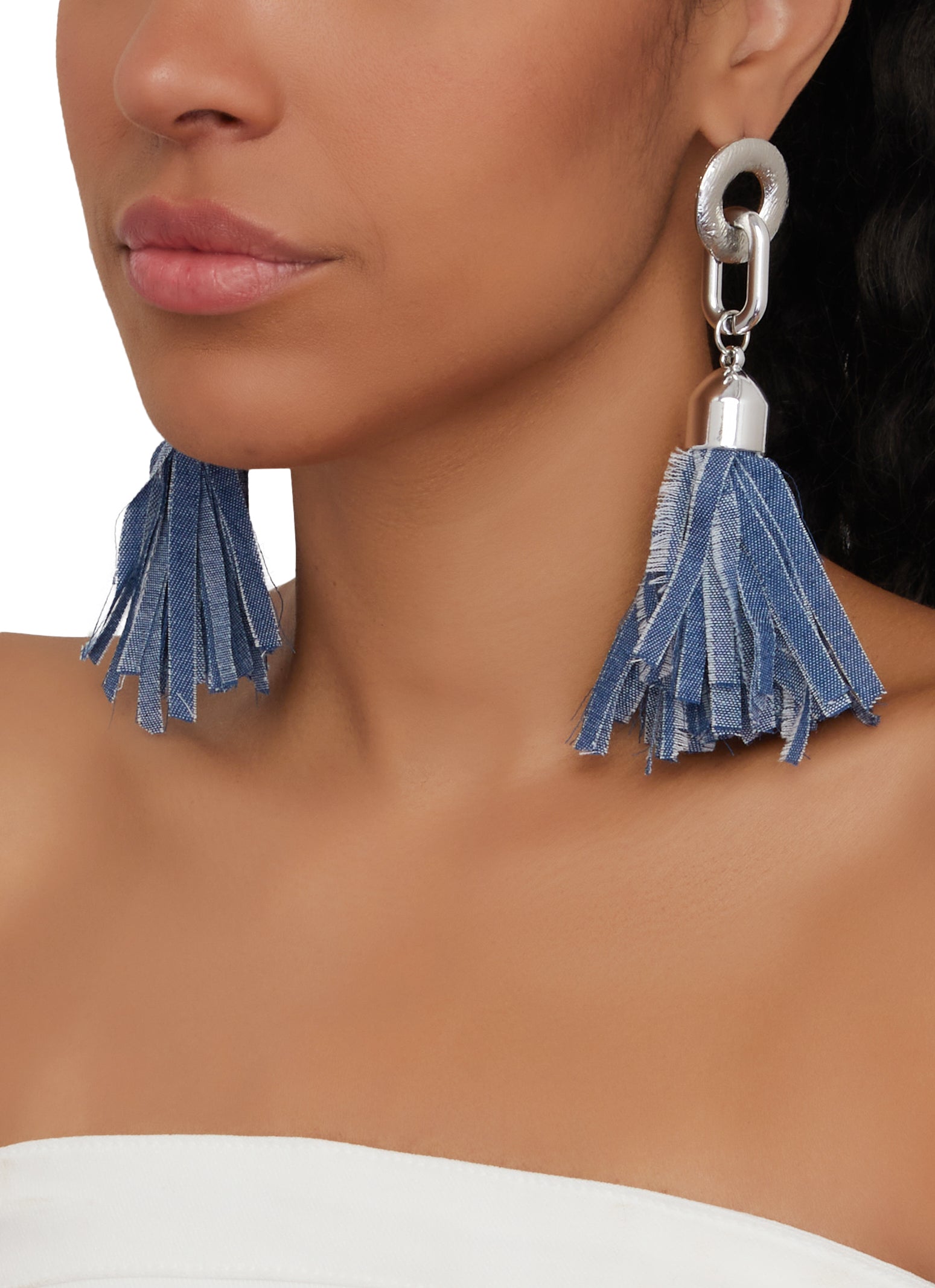 Denim Fringe Tassel Earrings