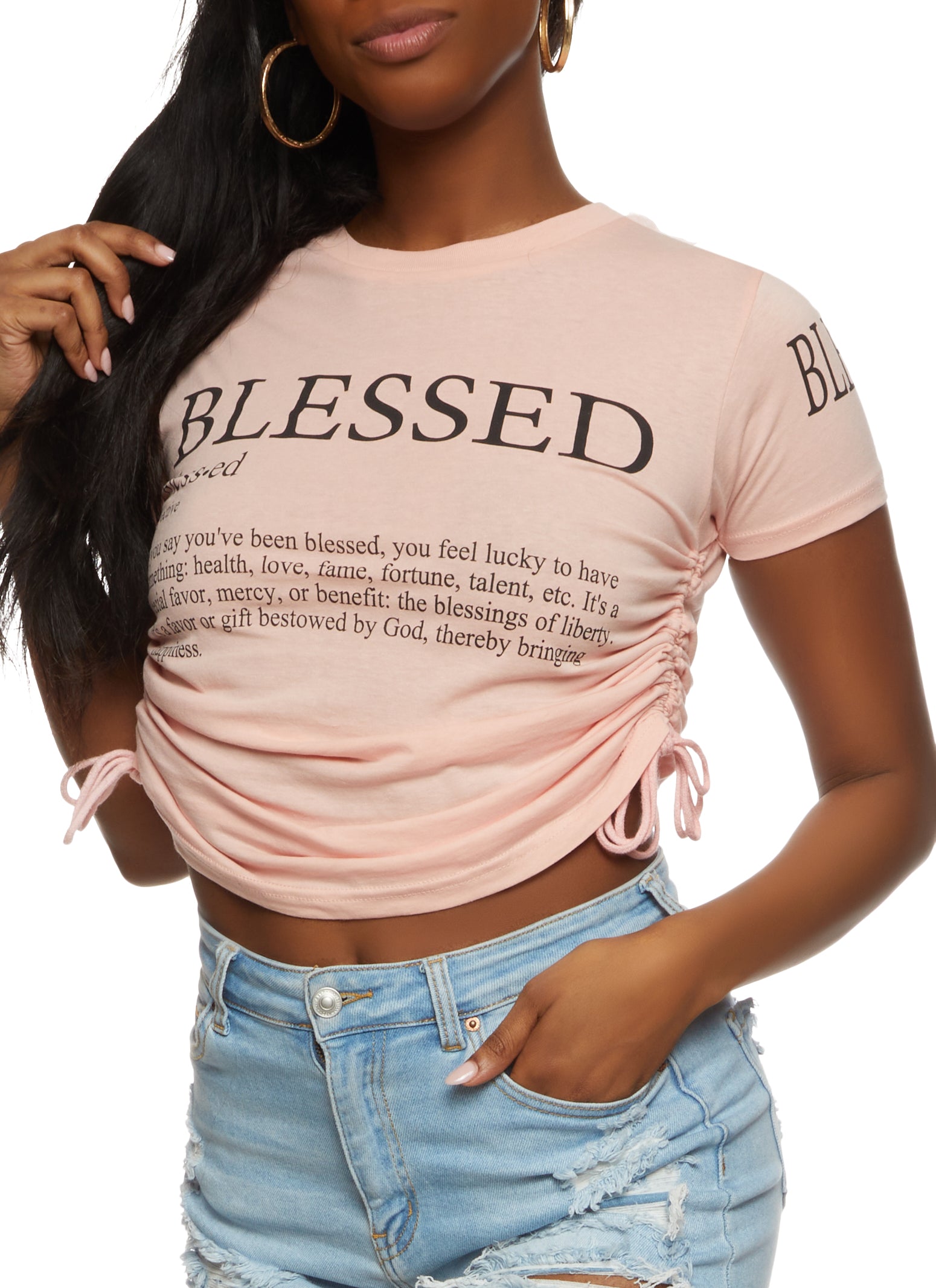 Blessed Ruched Graphic Crop Top