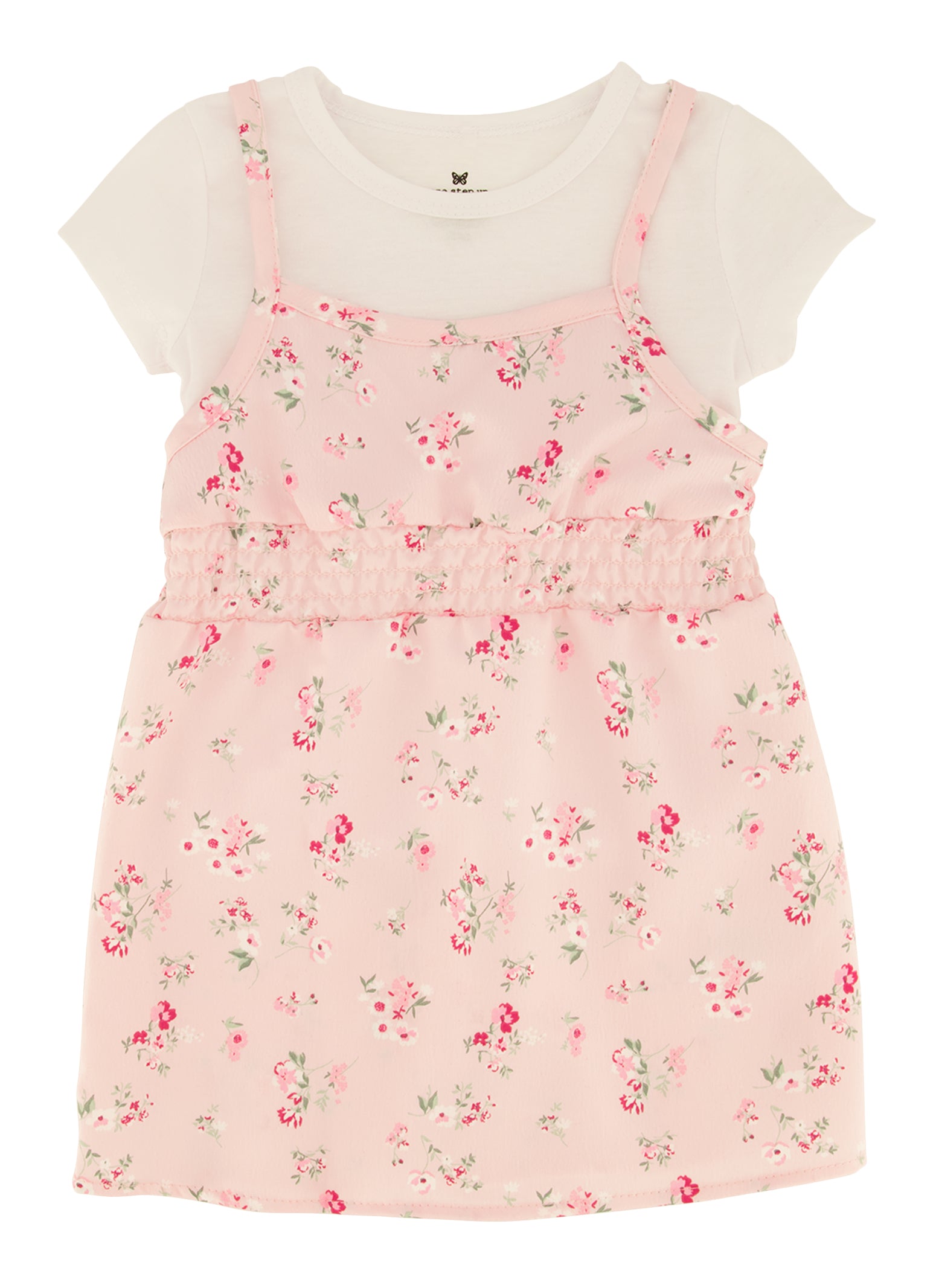 Toddler Girls Floral Print Cami Dress with Short Sleeve Top