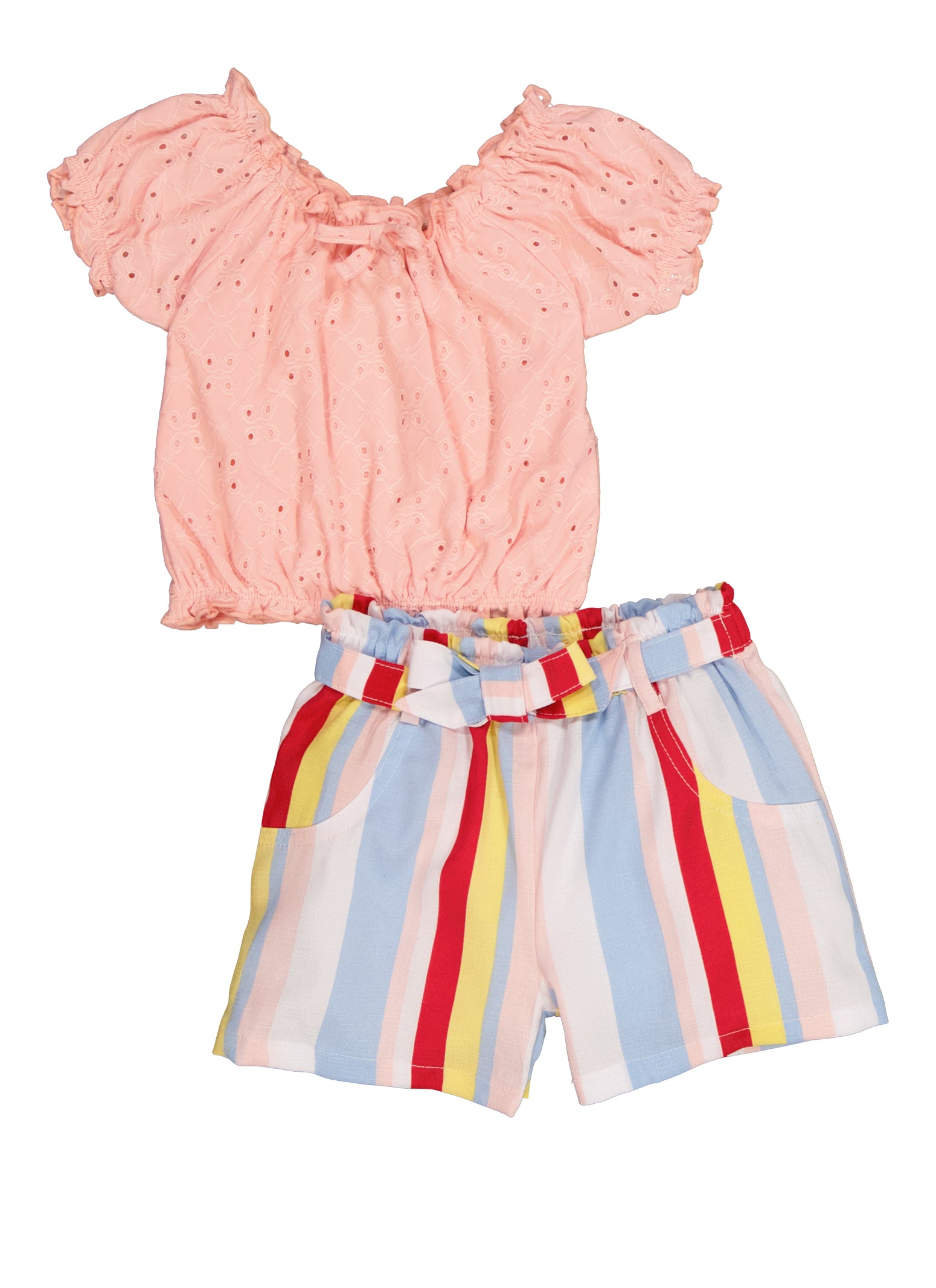 Toddler Girls Eyelet Peasant Top and Striped Shorts