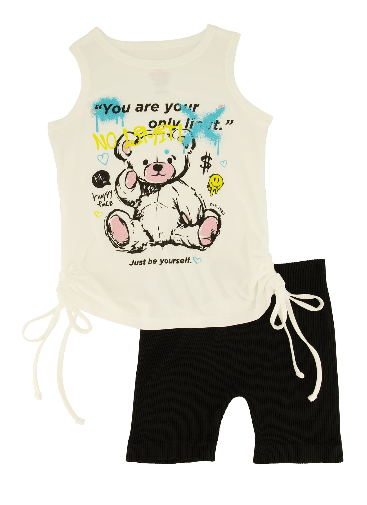 Little Girls No Limit Bear Graphic Tank Top and Biker Shorts