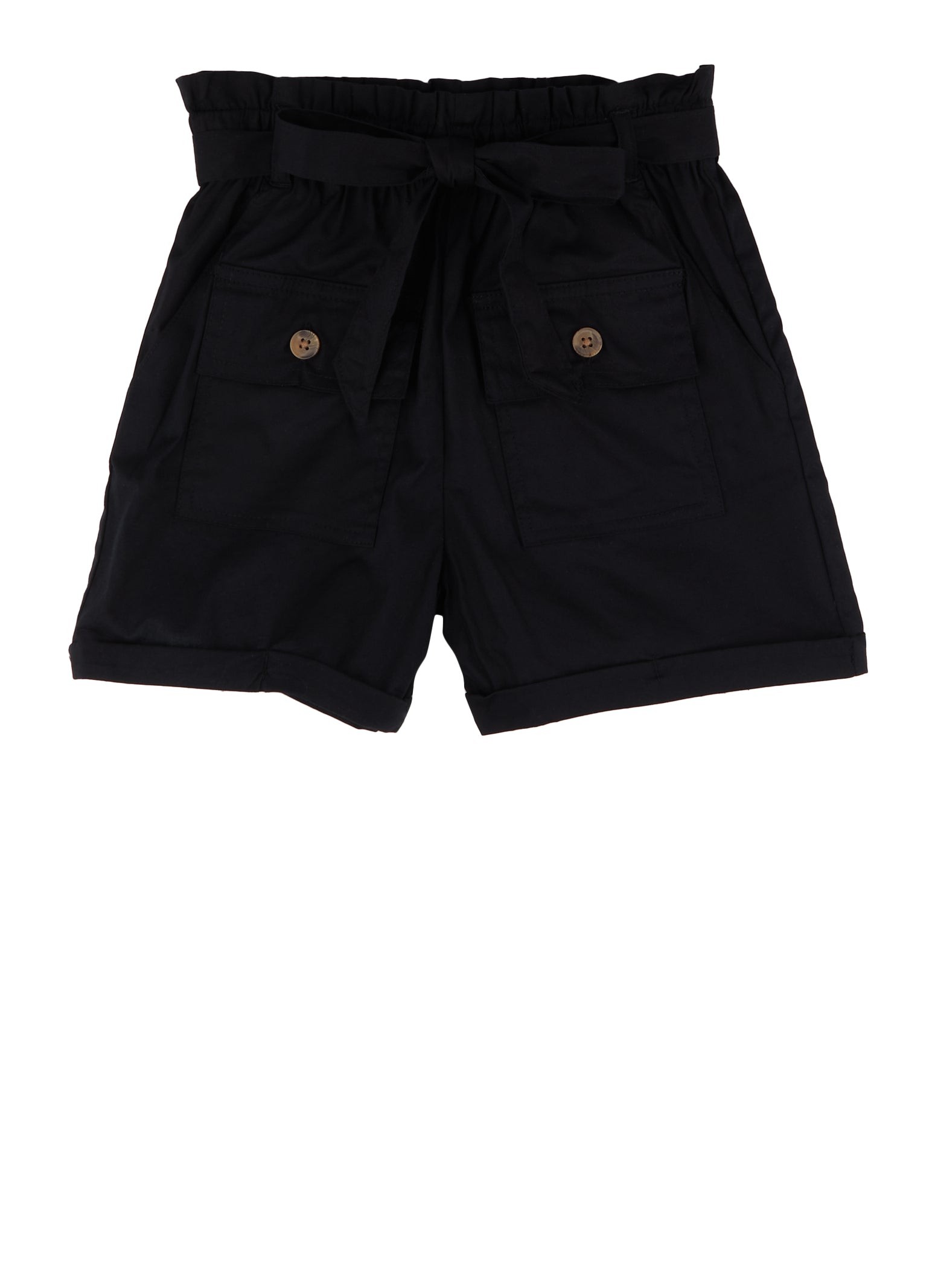Girls Cargo Pocket Tie Paper Bag Waist Shorts