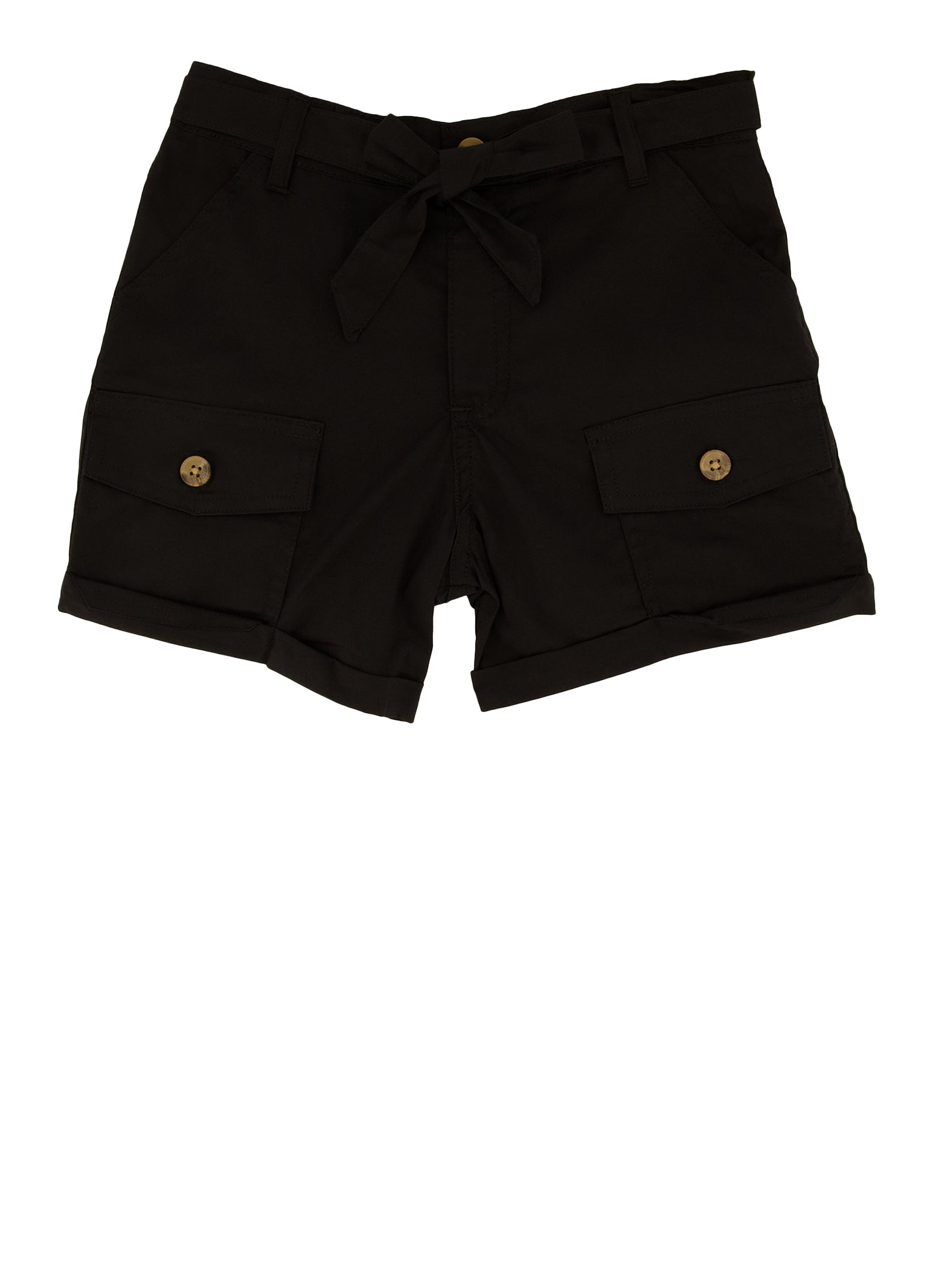 Girls Poplin Tie Waist Belted Cargo Pocket Front Shorts