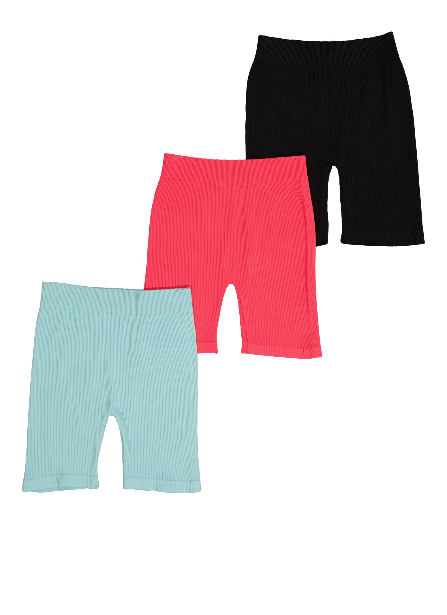 Girls Seamless Ribbed Knit Bike Shorts Set of 3