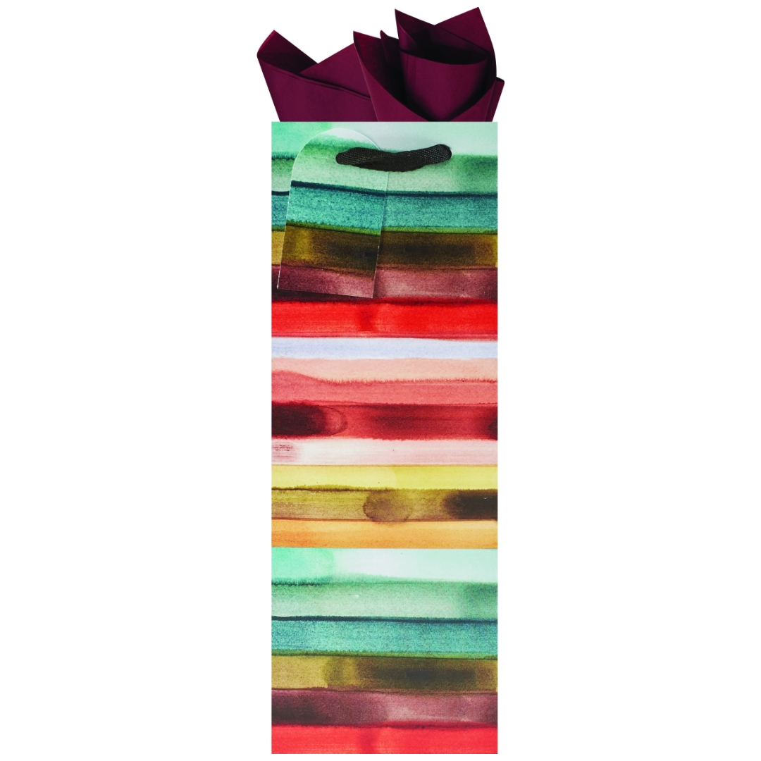 Painted Rainbow Stripes Bottle Gift Bag