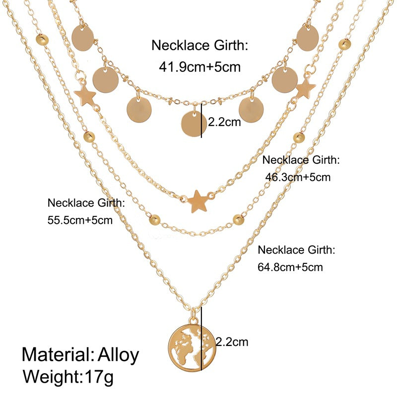 Round Pentagram Pendant Multilayer Necklace