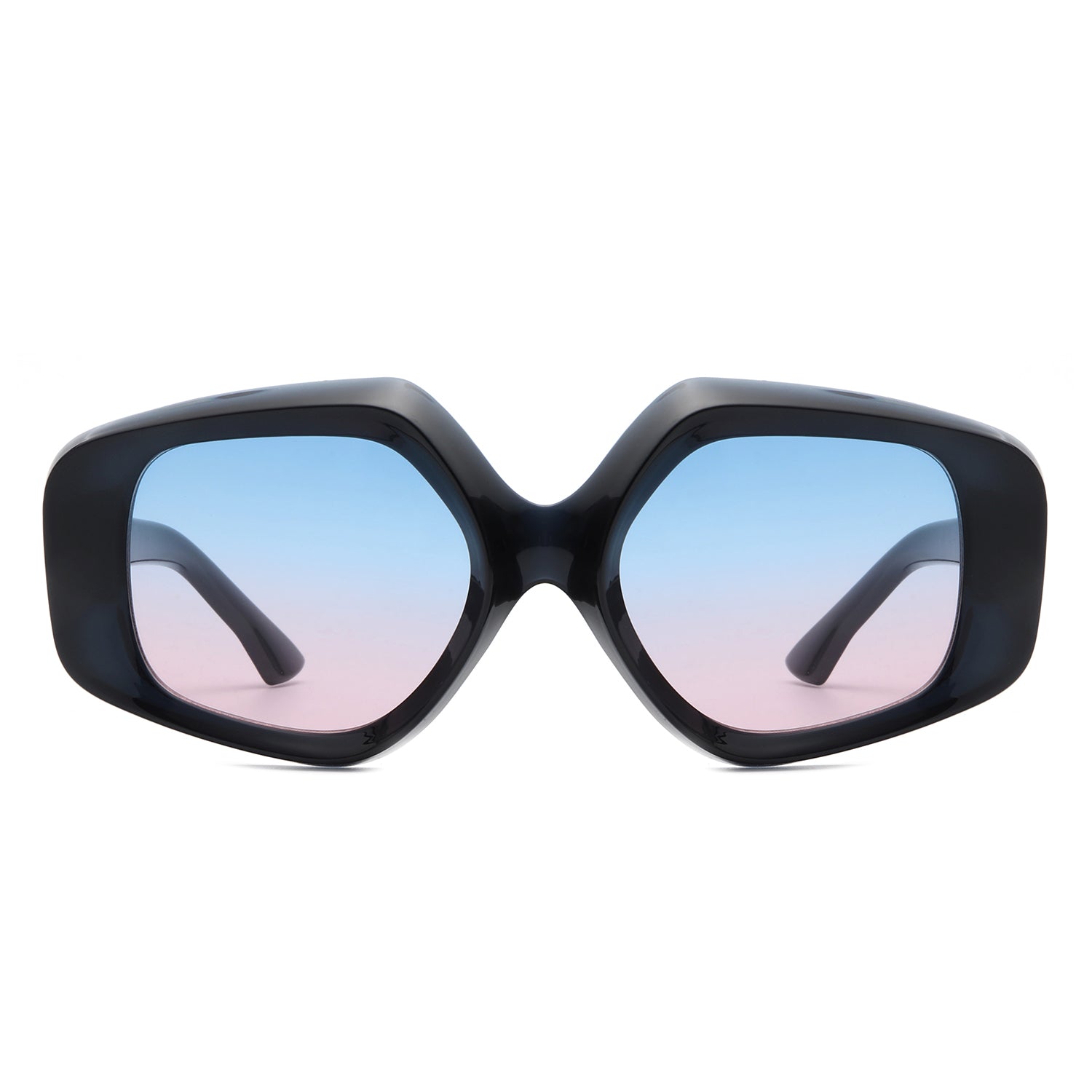 Yvaine - Oversize Geometric Fashion Hexagonal Flat Top Sunglasses