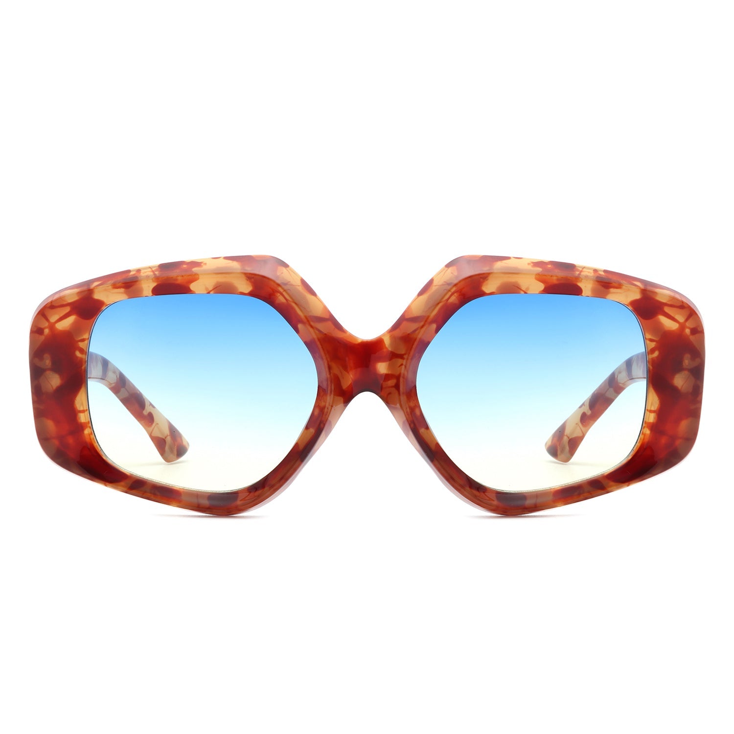 Yvaine - Oversize Geometric Fashion Hexagonal Flat Top Sunglasses