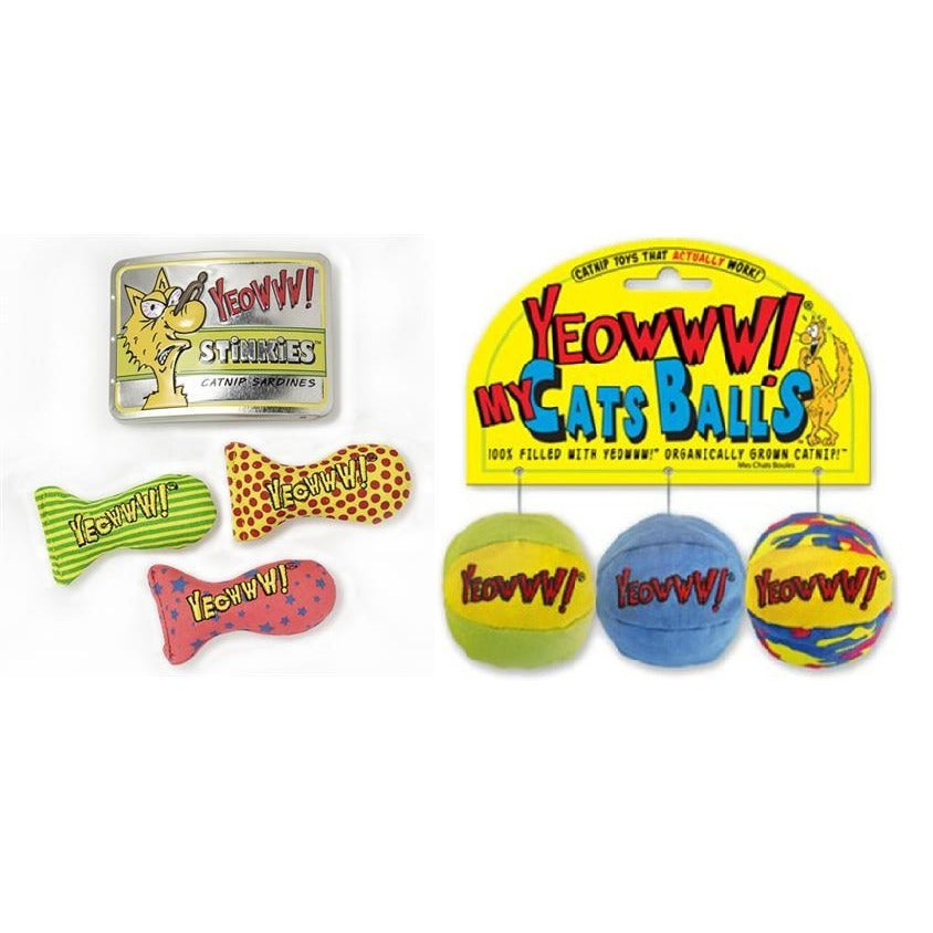 Yeowww! 2-Piece Catnip Toy Bundle, Tin of Stinkies and My Cats Balls 3-Pack