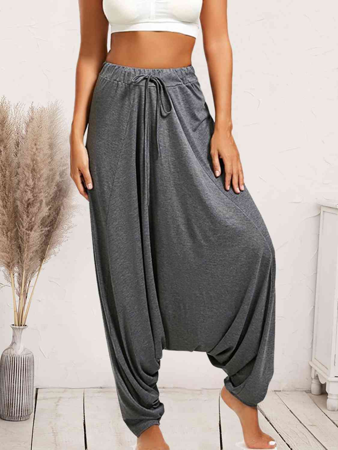 Tied Mid Waist Long Harem Pants