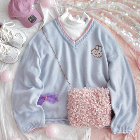 Rabbit Blue V-neck Sweater