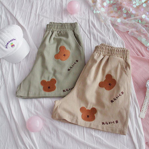 Embroidered Bear Elastic Shorts