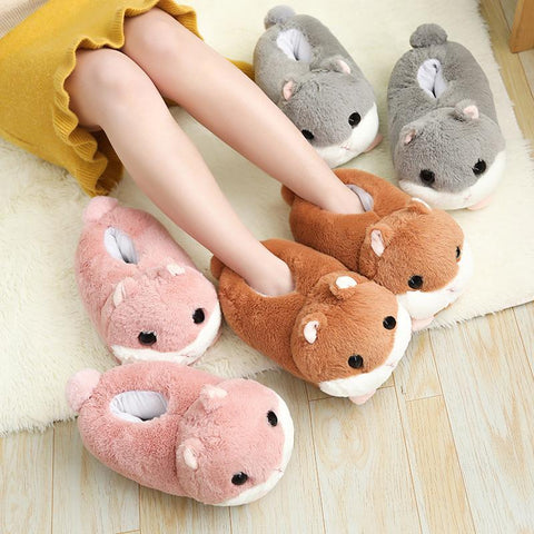 Cartoon Hamster Plush Slippers