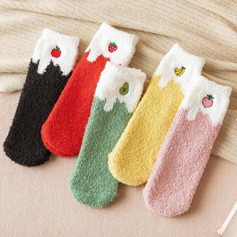 Fruit Embroidery Floor Socks