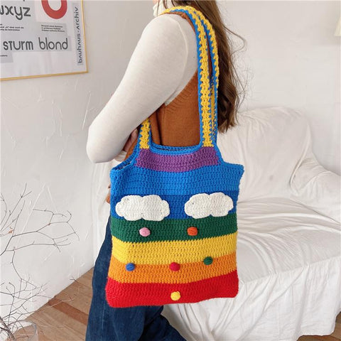 Rainbow Cloud Knit Tote Bag