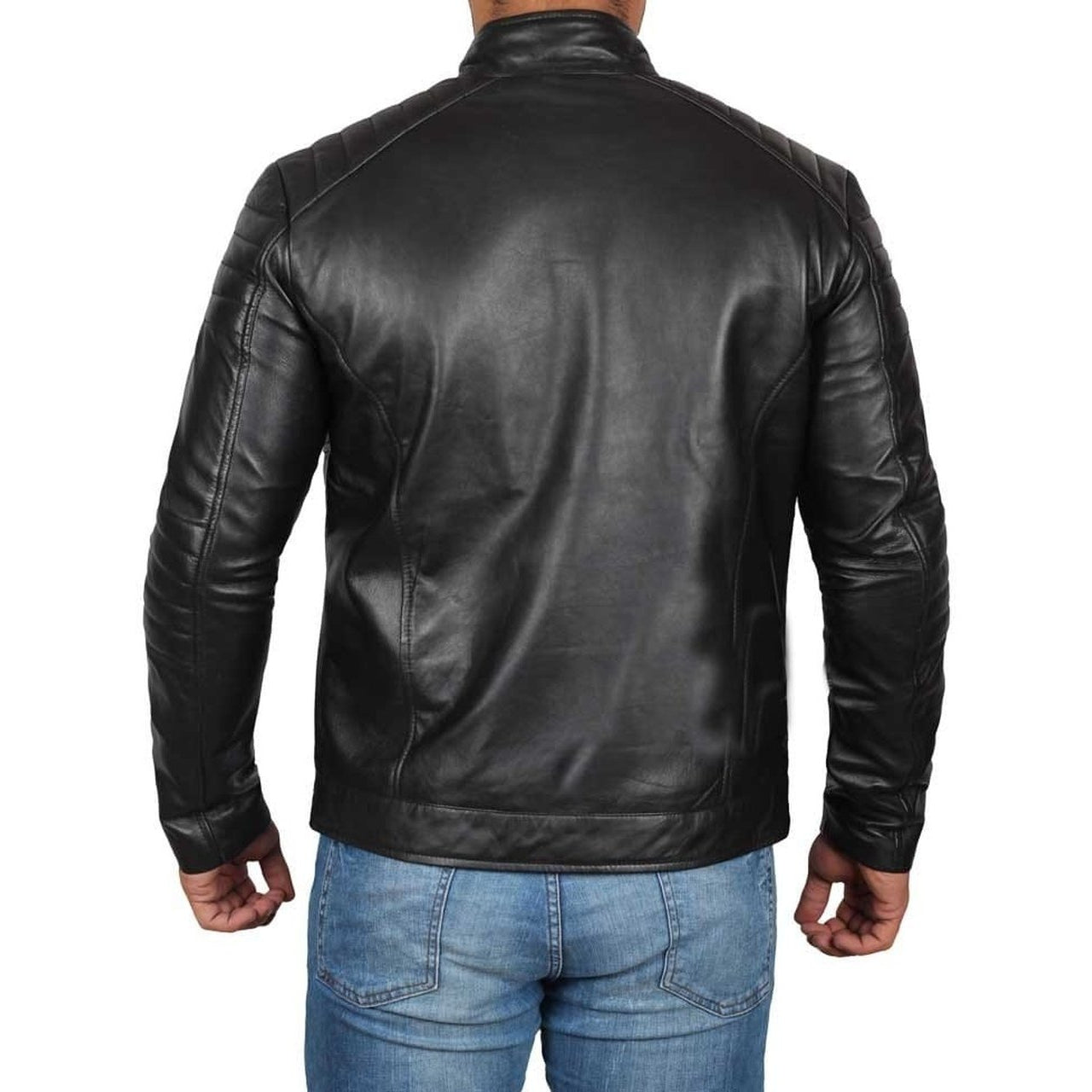 Black Genuine Leather Biker Jacket Men