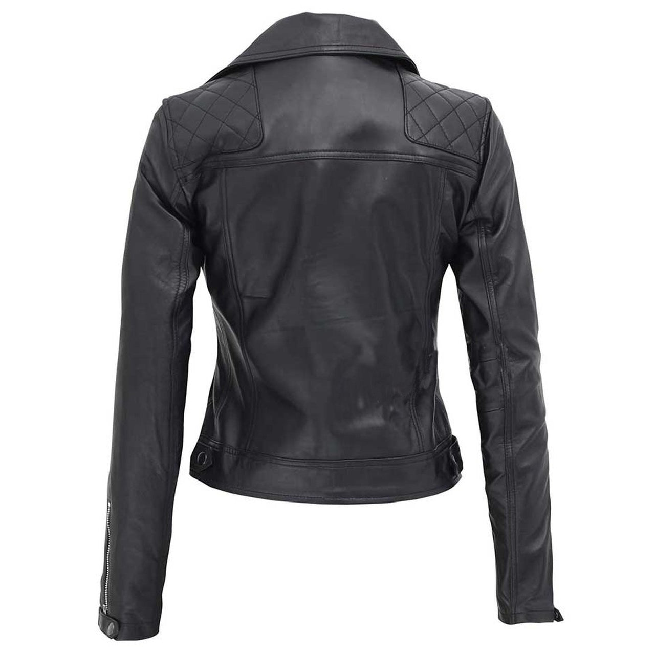 Women Black Quilted Zipper Leather Jacket