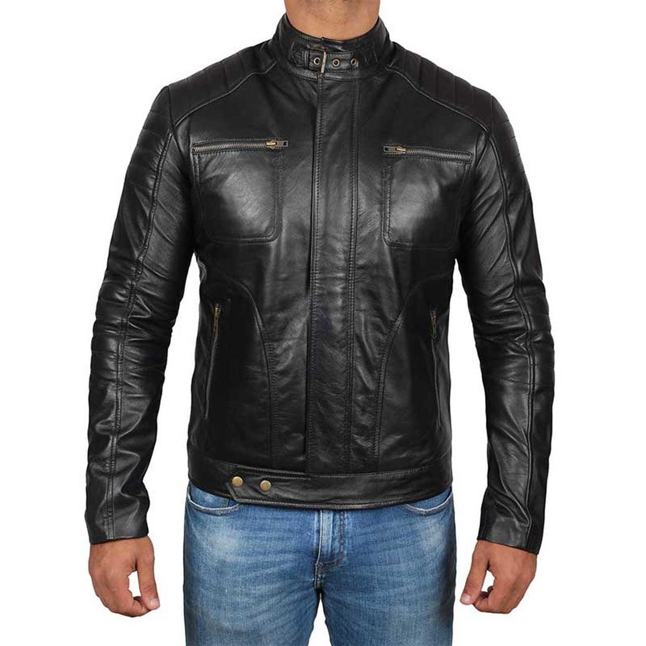 Black Genuine Leather Biker Jacket Men