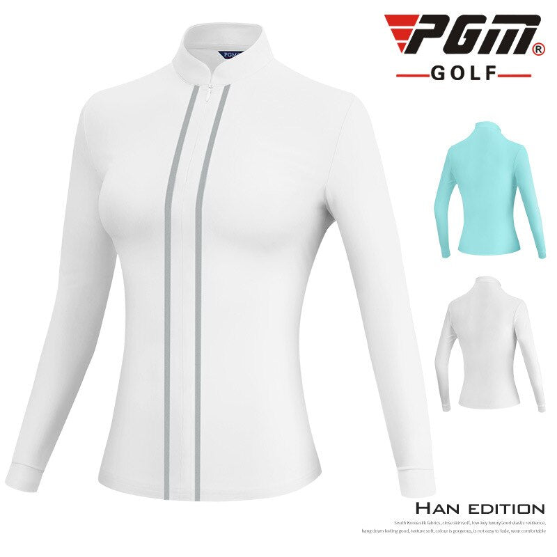 1pc Women Golf Clothing Long Sleeve T-Shirt Sunscreen Anti-UV Autumn Winter Warm Stand Collar Slim Womenswear