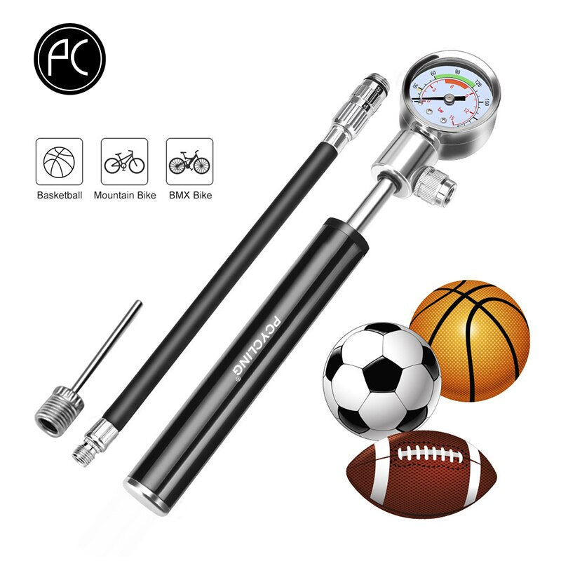 Bicycle Pump with Pressure Gauge Cycling Hand Aluminum Alloy Air Pump Ball MTB Mountain Bike