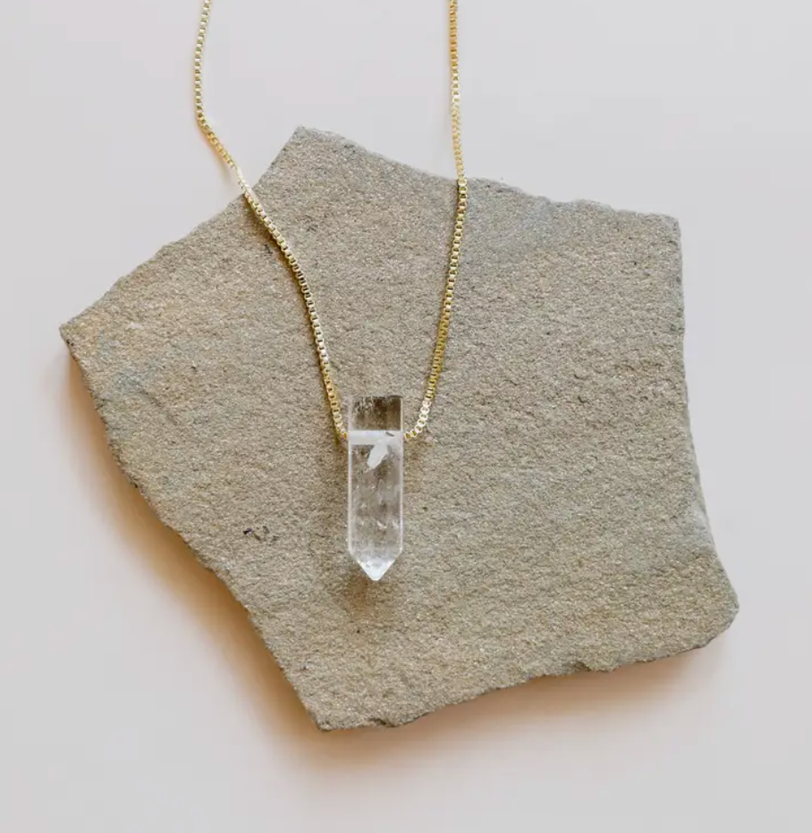 Clear Quartz Point Necklace Snake Chain