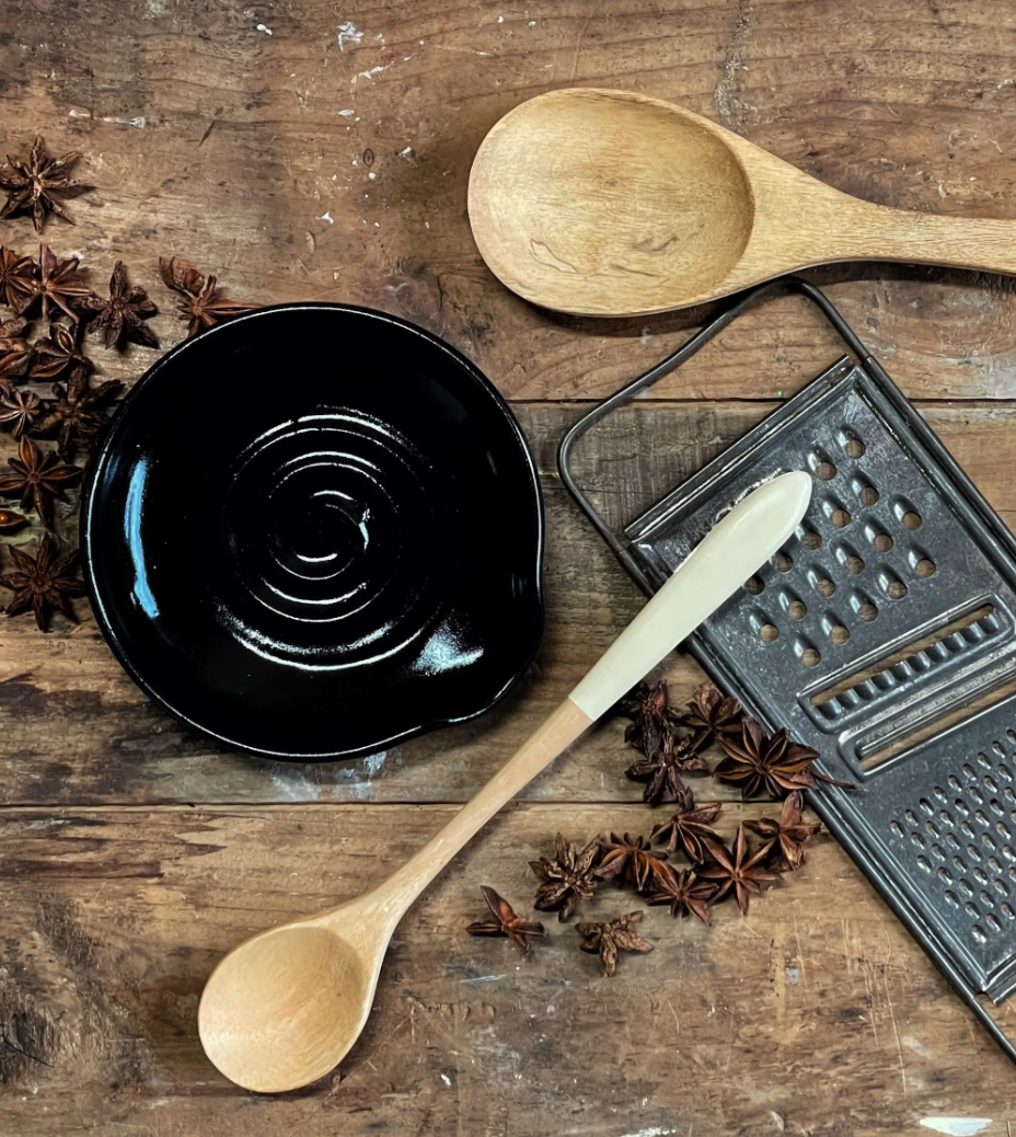 Large Stoneware Spoon Rest - Black