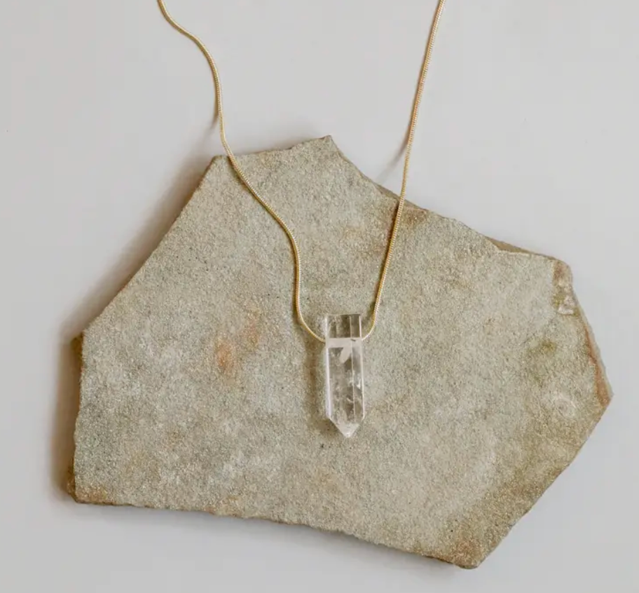 Clear Quartz Point Necklace Snake Chain