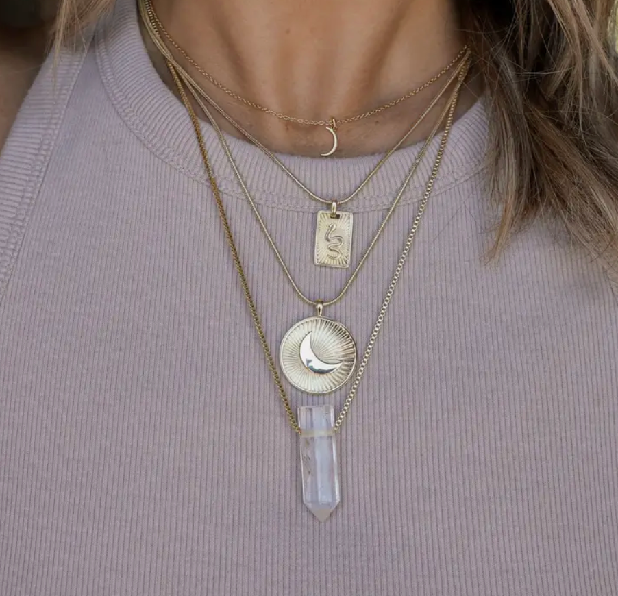 Clear Quartz Point Necklace Snake Chain