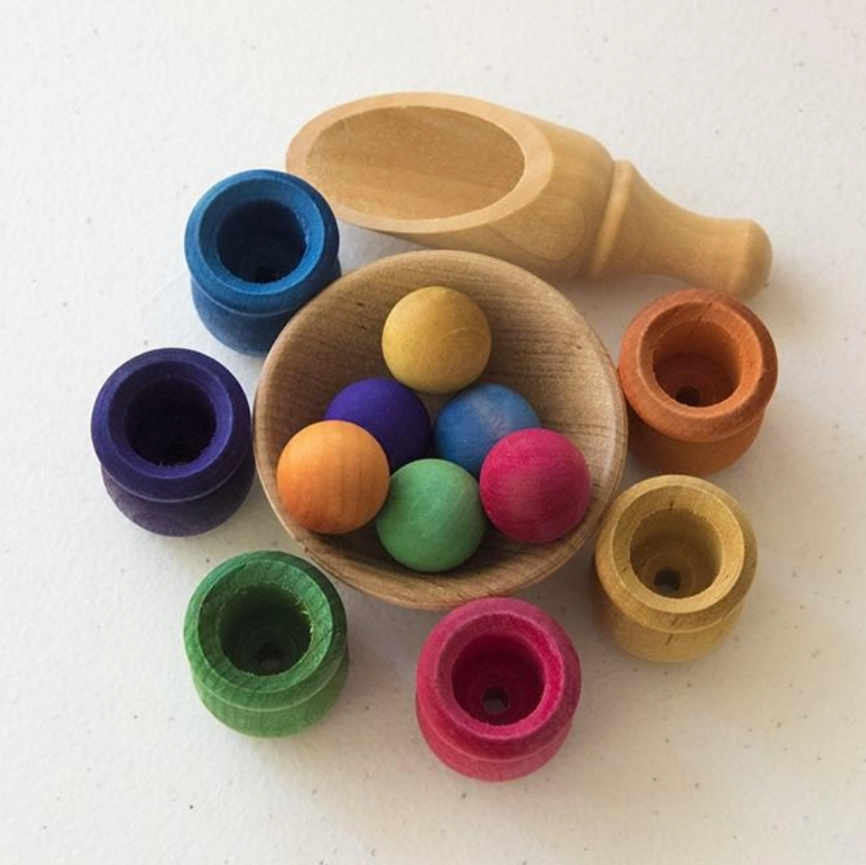 Wooden Bean Pot & Ball Sorting Set