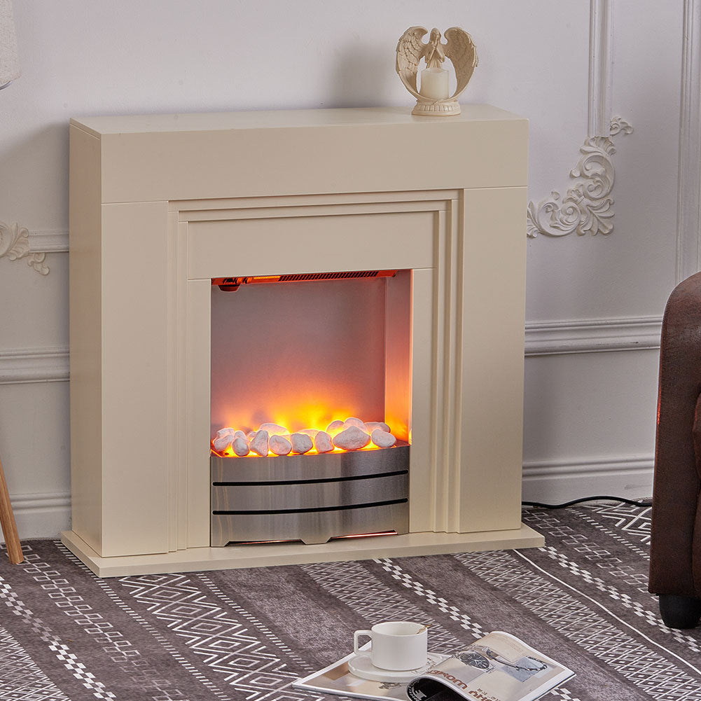 Electric LED Fireplace Fire Free Standing Surround Flame Pebble Heater