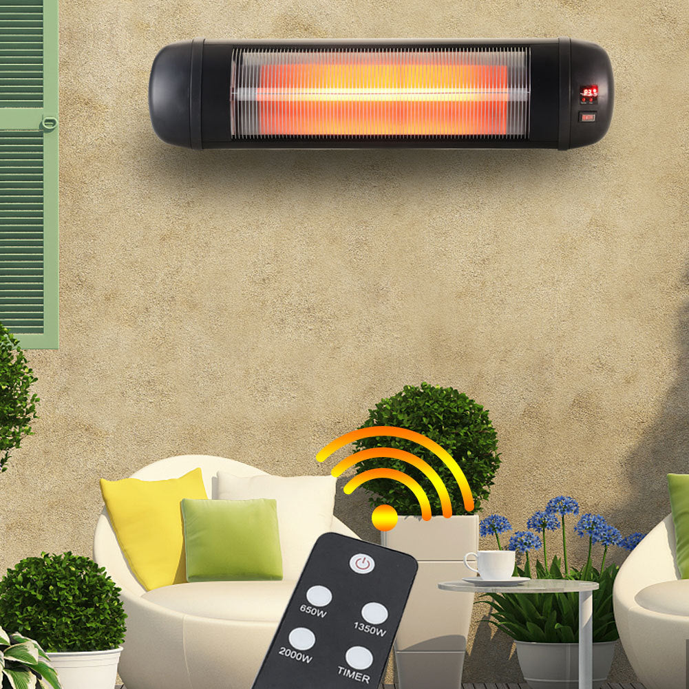 Electric Wall Mounted Patio Heater 3 Level Heating Warmer Remote Indoor Outdoor