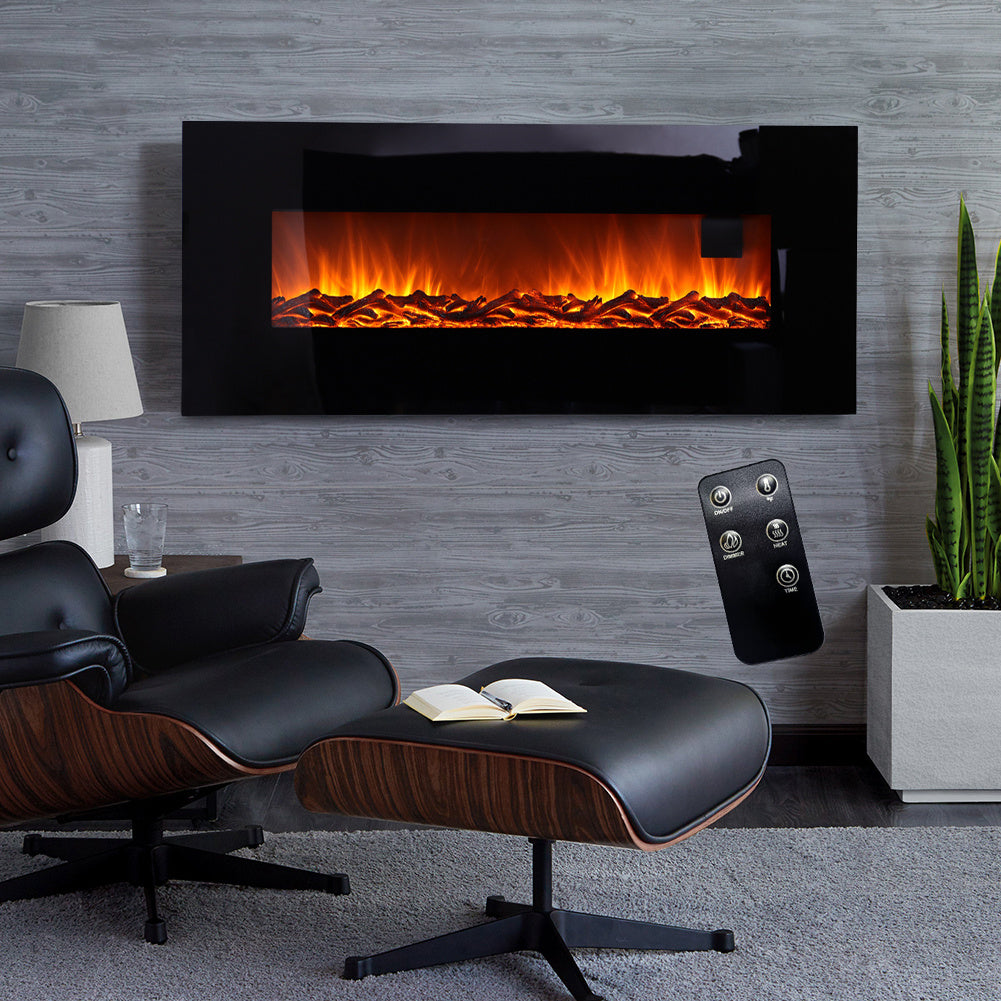 Electric Wall Mounted Fireplaces 3D Flame Heater with Remote Control Mantelpiece